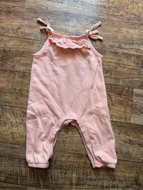Pink Tie-Shoulder Eyelet Romper - Kids One Piece